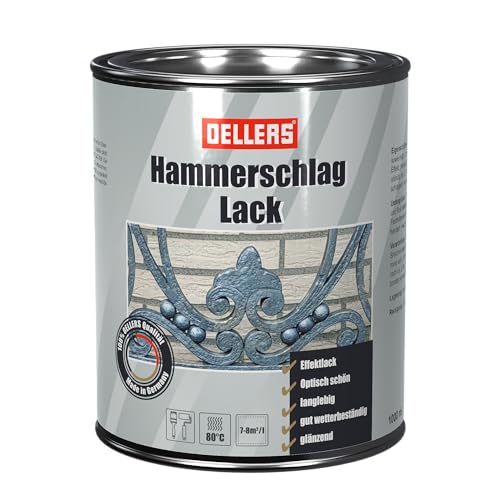 OELLERS Hammerschlaglack, 1 Liter, Gold, Metallschutzlack 3in1 Grundierung + Rostschutz + Effektlack in Hammerschlagoptik, bewährter Hammerschlaglack für nahezu alle Metallarten geeignet. von OELLERS