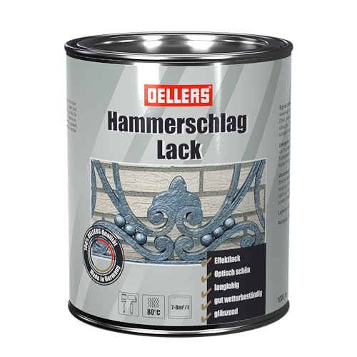 OELLERS Hammerschlaglack, Metallschutzlack 3in1 Grundierung + Rostschutz + Effektlack in Hammerschlagoptik, bewährter Hammerschlaglack für nahezu alle Metallarten geeignet. 1 Liter (Grün) von OELLERS