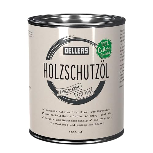 OELLERS Holzschutzöl für Innenbereiche & Außenbereiche, 1 Liter, für Lärche, Eiche, Teak, Douglasie u.v.m. Holz Öl für außen und innen, Holz Pflegeöl für Gartenmöbel, Terrassen, Dielen, Bangkirai Öl von OELLERS