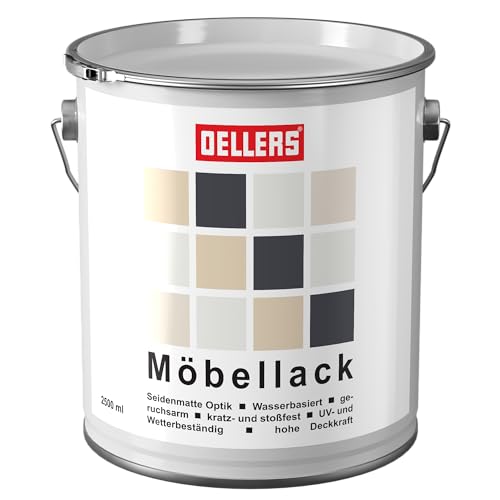 OELLERS Möbellack, RAL 9010 Reinweiß, 2,5 Liter, wasserbasierte seidenmatte Holzfarbe für innen & außen, kein Schleifen, Holzlack, Bunt Lack auch für Metall, Holz & Kunststoffe von OELLERS