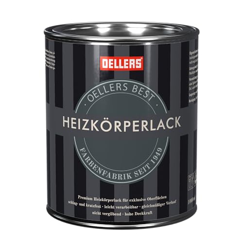 OELLERS Premium Heizkörperlack, 1 Liter, RAL 7001 Silbergrau, Vergilbungsschutz, glänzend, temperaturbeständig, beste Ergebnisse für exklusive Oberflächen von OELLERS