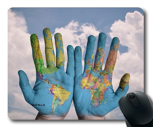 (Precision Lock Edge Mouse Pad) Hands World Map Global Earth Globe Blue Creative Gaming Mouse Pad Mouse Mat for Mac or Computer von OEM