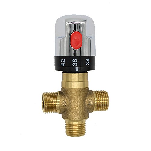 ROOwarMer - Thermostat-Mischventil 1/2 für Duscharmatur Bad Waschbecken Badewanne BSP männlich Drei-Wege-Ventil Mischer (Braun Messing Farbe) von ROOwarMer