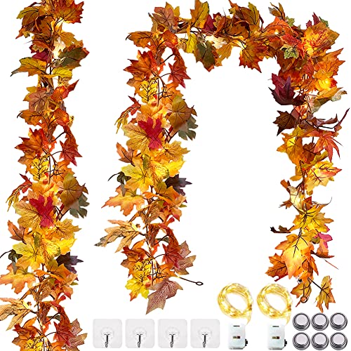 OEMG 2 stück Ahornblatt Girlande, Herbst Blätter, 360cm Herbstblätter Hängepflanze Herbstdeko, Herbstgirlande für Helloween Erntedankfest Kamin Deko (Boxverpackung) von OEMG