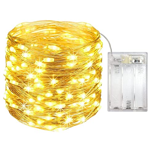 OEMG LED Lichterkette Batterie, 12m 120er LED Draht Micro Batterie-betrieben Mini Kupfer Drahtlichterkette Deko Hochzeit Partybeleuchtung Innen Weihnachtsdeko (12m 120leds, Warmweiß) von OEMG