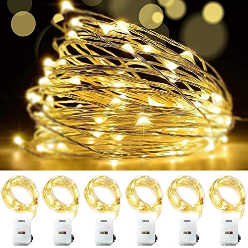 OEMG Mini LED Lichterkette mit Batterie, 6 Stück Lichterkette Batterie 3m Micro 30 LED Draht Lichterkett Batteriebetrieben für Innen Weihnachtsdeko Hochzeit Party Beleuchtung Garten Deko (Warmweiß) von OEMG