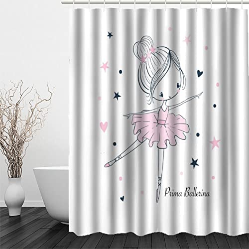 Duschvorhang 240x200 Ballerina-Mädchen Anti-Schimmel Wasserdicht Schwer Polyester Stoff Süße Prinzessin Duschvorhänge mit 12 Duschvorhang Ringe Shower Curtains für Badewanne Badezimmer Badvorhang von OENISE