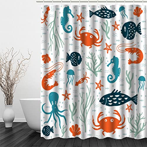 Fisch Garnelen Anti-Schimmel Duschvorhang 240x200 Exotisch Meeresleben Wasserdicht Polyester Stoff Shower Curtains für Dusche Badewanne Duschvorhänge mit 12 Duschvorhang Ringe Badezimmer Badvorhang von OENISE