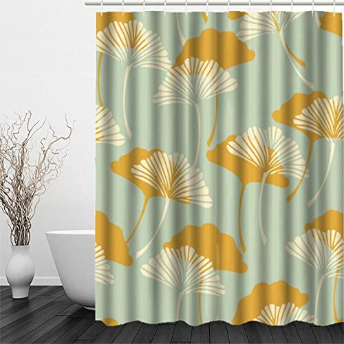 OENISE 120 x 180 cm Anti-Schimmel Duschvorhang Ginkgo Biloba Polyester Stoff Wasserdicht Duschvorhänge Japan Waschbar Badewanne Shower Curtains Anti-Bakteriell mit 12 Haken Badvorhang von OENISE