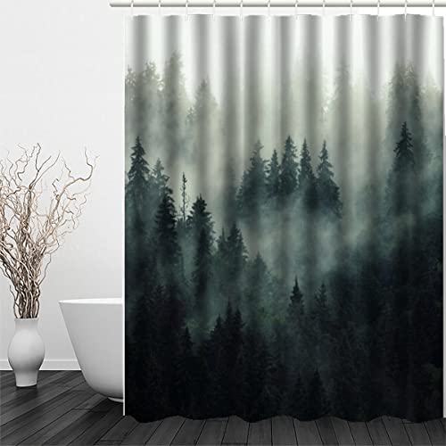 OENISE 120 x 180 cm Anti-Schimmel Duschvorhang Tannenwald Polyester Stoff Wasserdicht Duschvorhänge Retro-Wald Waschbar Badewanne Shower Curtains Anti-Bakteriell mit 12 Haken Badvorhang von OENISE