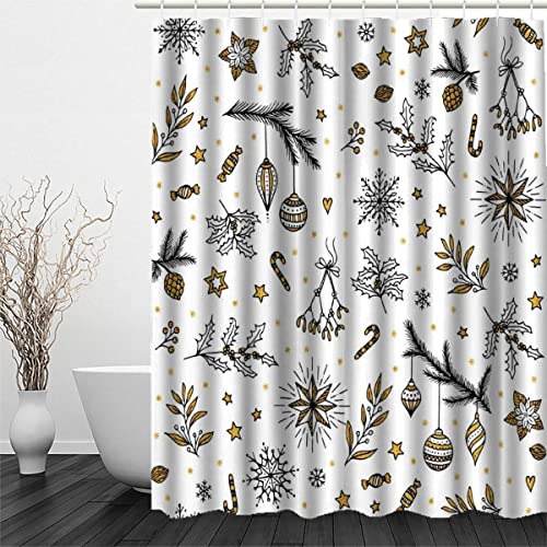 OENISE 120 x 180 cm Anti-Schimmel Duschvorhang Weihnachten Polyester Stoff Wasserdicht Duschvorhänge Schwarz Weiß Gold Waschbar Badewanne Shower Curtains Anti-Bakteriell mit 12 Haken Badvorhang von OENISE