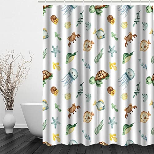 OENISE Anti-Schimmel Duschvorhang 120x180 Schildkröte Qualle Wasserdicht Polyester Stoff Shower Curtains mit 12 Duschvorhangringen für Dusche Badewanne Duschvorhänge Karikatur Badezimmer Badvorhang von OENISE