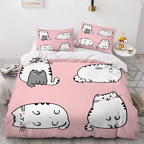 OENISE Bettwäsche 155x220 cm Süße Katze 3D Bettwäsche Set 3teilig für Kinder Jungen Mädchen Anime-Stil 100% Mikrofaser Weich Teenager Bettbezug mit Reißverschluss und 2 Kissenbezüge 80x80cm von OENISE