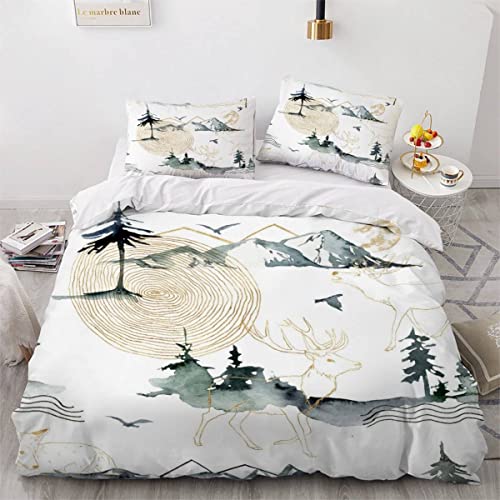 OENISE Kinderbettwäsche 135x200 Aquarell Wald Mikrofaser Bettwäsche-Sets 3teilig Abstraktes Gold Jungen Mädchen Atmungsaktive Bügelfrei Bettbezug mit Reißverschluss und 2 Kissenbezüge 80x80 Sommer von OENISE