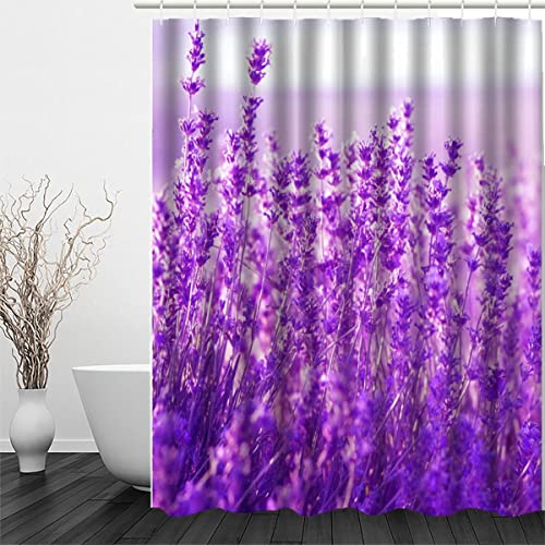 OENISE Lavendel Duschvorhang 180x200 für Badewanne Badezimmer Badvorhang Lila Blume Anti-Schimmel Wasserdicht Schwer Polyester Stoff Duschvorhänge mit 12 Duschvorhang Ringe Shower Curtains von OENISE