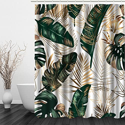 OENISE Tropische Blätter 180 x 200 cm Anti-Schimmel Duschvorhang Hawaii Polyester Stoff Wasserdicht Duschvorhänge Waschbar Badewanne Shower Curtains Anti-Bakteriell mit 12 Haken Badvorhang von OENISE