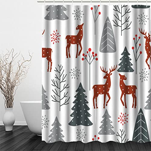 OENISE Weihnachten Duschvorhang 180x200 für Badewanne Badezimmer Badvorhang Weihnachtstiere Anti-Schimmel Wasserdicht Schwer Polyester Stoff Duschvorhänge mit 12 Duschvorhang Ringe Shower Curtains von OENISE