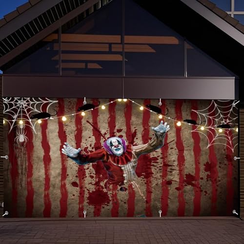 OERJU Halloween Clown Garagentor Banner Gruseliger Zirkus Karneval Halloween Garagentor Abdeckung Hängender Hintergrund Böser Clown Wanddekorationen für Outdoor Urlaub Party Zuhause Hof Hallowmas OERJU Halloween Clown Garagentor Banner Gruseliger Zirkus Karneval Halloween Garagentor Abdeckung Hängender Hintergrund Böser Clown Wanddekorationen für Outdoor Urlaub Party Zuhause Hof Hallowmas von OERJU