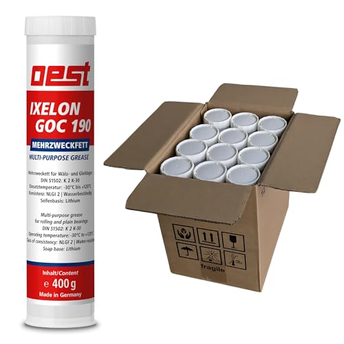 OEST Ixelon GOC 190 Schmierfett – 12 x 400g Kartuschen | Hochleistungs-Mehrzweckfett für Gleit- & Wälzlager | haftstark, alterungsbeständig, korrosionsschützend – für Maschinen & Baumaschinen von OEST