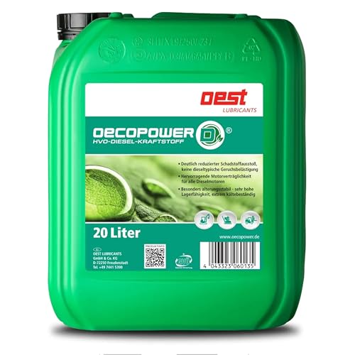 OEST Oecopower D HVO 100 Diesel – 20L Umweltfreundlicher Premium-Dieselkraftstoff | Emissionsarm & geruchsreduziert | Perfekt für Motoren, Generatoren & Stapler | DIN EN 15940 zertifiziert von OEST