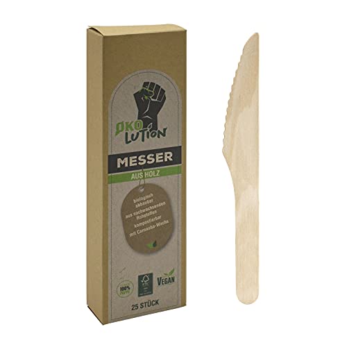 Ökolution Holzmesser Einweg-Besteck Einweg-Messer aus Holz, 25 Stück, mit Carnauba-Wachs überzogen, FSC-Zertifiziert, in umweltfreundlicher Verpackung von Ökolution