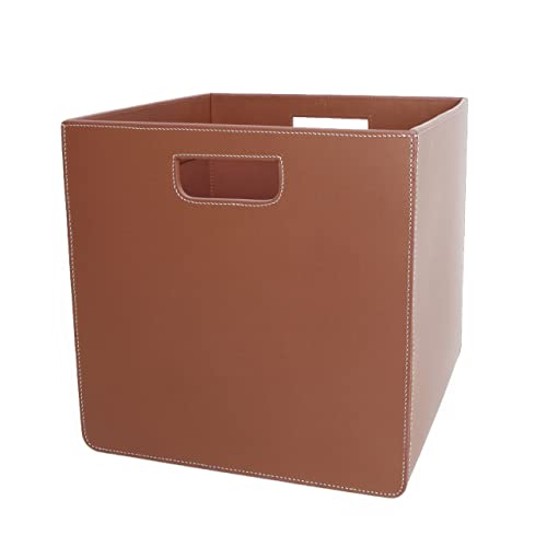 Ørskov Aufbewahrungsbox aus Leder 24 cm x 24 cm x 24 cm cognac mit praktischen Tragegriffen - moderner Lederkorb für Zeitschriften und Spielzeug von Ørskov