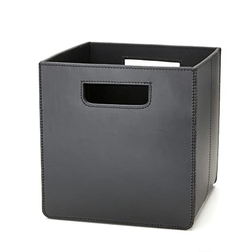 Ørskov Aufbewahrungsbox aus Leder 24 cm x 24 cm x 24 cm schwarz mit praktischen Tragegriffen - moderner Lederkorb für Zeitschriften und Spielzeug von Ørskov