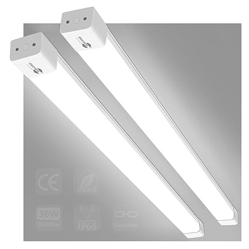 2er Kellerlampe LED Werkstattlampe 120cm, Wannenleuchte 36W 3600LM, IP66 Wasserdichte Deckenleuchte Schuppen Lampe für Lichtleiste Neonleuchten Leuchtröhre Lichtbalken Neonlampe, Kaltweiß 5000K von Öuesen