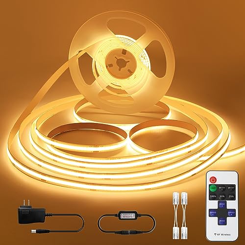 COB LED Streifen 5M, 3000K Dimmbar 24V COB LED Strip Warmweiss, Lichtleiste selbstklebend Wasserdicht IP44, LED Leiste mit Fernbedienung für Unterbaubeleuchtung TV Küche Wohnzimmer DIY LED Band 5M von Öuesen