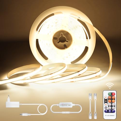 COB LED Streifen Neutralweiß 5M, LED Strip Dimmbar 24V 4000K, lichtband led selbstklebend Wasserdicht IP44, Lichtleiste mit Netzteil und Controller für Unterbau, TV Küche Wohnzimmer DIY LED Band 5M von Öuesen