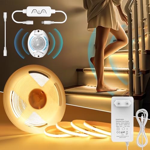 Öuesen COB LED Strip 3M Mit Bewegungsmelder, Streifen Warmweiss 3000K Dimmbar 24v, Leiste Wasserdicht IP44, Lichtband Selbstklebend mit Controller und Timing-Funktion Für Schrank, Küche, Treppe Öuesen COB LED Strip 3M Mit Bewegungsmelder, Streifen Warmweiss 3000K Dimmbar 24v, Leiste Wasserdicht IP44, Lichtband Selbstklebend mit Controller und Timing-Funktion Für Schrank, Küche, Treppe von Öuesen