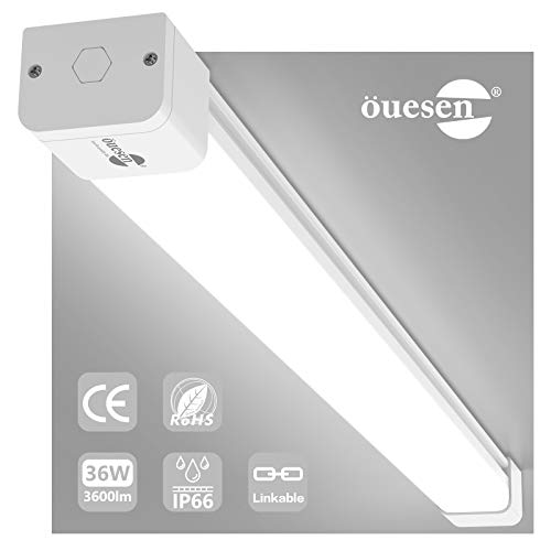 Öuesen Led Feuchtraumleuchte 120cm, Kellerlampe Led 36W 3600LM, IP66 Keller Deckenleuchte Röhre Feuchtraum Sehr Hell, Werkstattlampe kellerleuchte Feuchtraumlampe für Garage Werkstatt, Kaltweiß 5000K von Öuesen