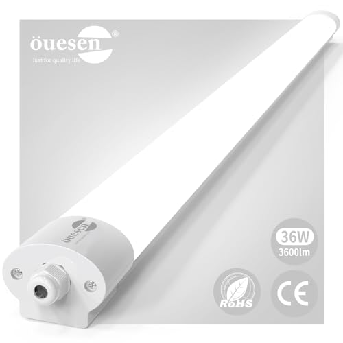 Feuchtraumleuchte LED 120cm, Kellerlampe LED 5000K, LED Feuchtraumleuchte Werkstattlampe 36W 3600LM, Kellerleuchte IP66 Wasserdicht, Feuchtraumlampe Deckenleuchte für Werkstatt Keller Büro von Öuesen