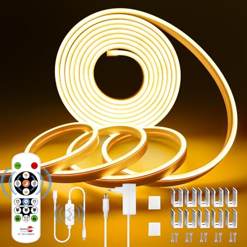 Öuesen Neon LED Strip 5M Warmweiss, 2700K Streifen 24V Dimmbar, Lichtband IP65 Wasserdicht, Lichtleiste mit Fernbedienung und Netzteil, LED Band 5M Silikon DIY Flexibel für Aussenbereich Küche Innen von Öuesen