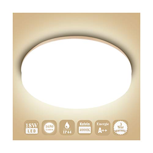 Öuesen Deckenlampe LED Deckenleuchte Lampe Decke Wasserdicht Moderne Runde Dünne 18W 1650LM IP44 4000K Φ24cm Neutralweiß Deckenlampe Badezimmer Küche Schlafzimmer Bad Wohnzimmer Esszimmer Balkon Flur von Öuesen