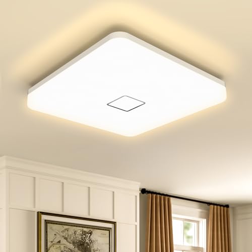 Öuesen 24W Wasserdichte LED Deckenleuchte Moderne ultradünne quadratische Unterputz LED Deckenleuchte Warmweiß 3000K für Badezimmer Schlafzimmer Küche Wohnzimmer Korridor Esszimmer Balkon von Öuesen