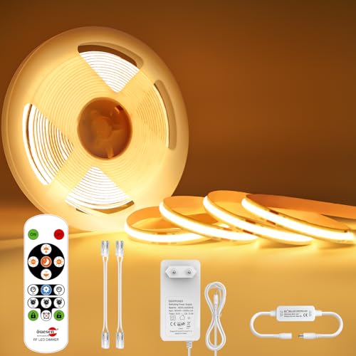 Öuesen COB LED Strip Warmweiss 5M, Streifen Dimmbar mit zeitschaltuhr 24V, lichtband selbstklebend IP44 Wasserdicht, leiste mit Netzteil und Fernbedienung, Band 5M für Unterbau TV Küche DIY Öuesen COB LED Strip Warmweiss 5M, Streifen Dimmbar mit zeitschaltuhr 24V, lichtband selbstklebend IP44 Wasserdicht, leiste mit Netzteil und Fernbedienung, Band 5M für Unterbau TV Küche DIY von Öuesen
