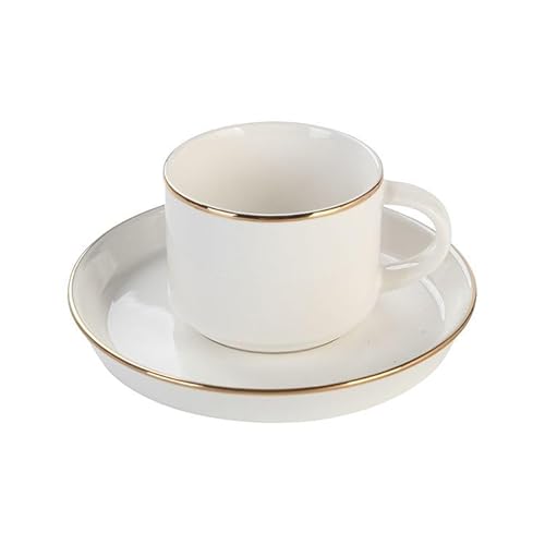 Lunel Gold 6er Mokkatassen Set, Tassen-Set 12tlg, Tassen mit Untertasse, Modernes Design Gold umrandet mit Untertassen, Cappuccino Tassen Set 12tlg von Özberk