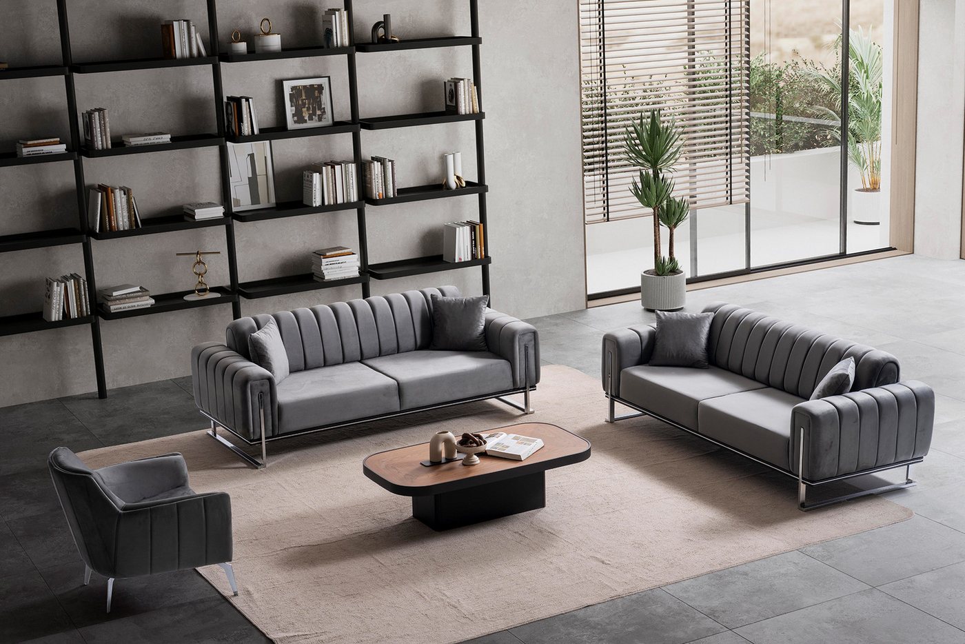 Özberk Sofa Terrasson, Spar-Set 7 Teile, Wohnlandschaft Sofa Couch Garnitur, Polstergarnitur 3+3+1 von Özberk