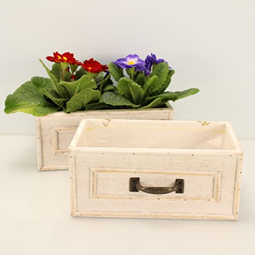 OF 2 Blumentöpfe Schubladen im Vintage Stil - Kräutertopf, Blumentopf, Blumenkasten zum Bepflanzen (Weiß P60) von OF