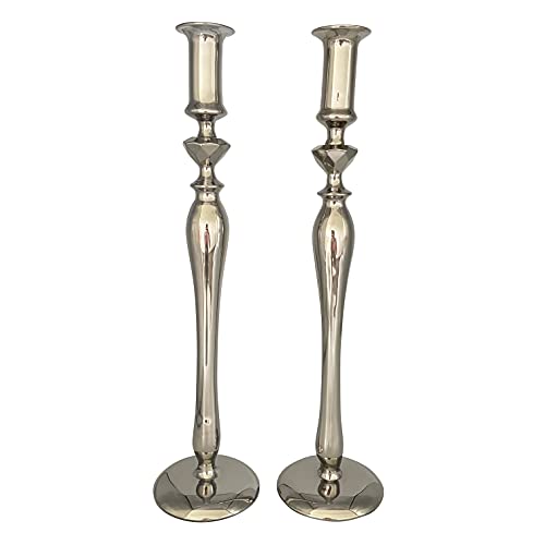 2 Kerzenständer XL aus Glas in Silber für Stabkerzen, Tafelkerzen - Kerzenhalter Set von OF