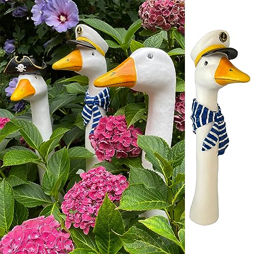 OF Gänsehals Gartenstecker Gans - Höhe 35 bis 38 cm groß - Deko Gartenfiguren für außen (Kapitän) von OF