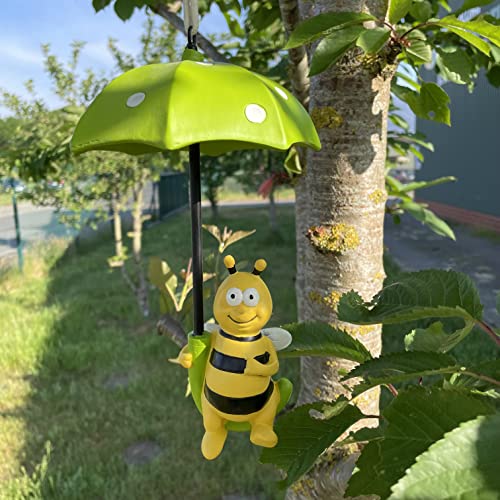 OF Gartenfiguren - Süße Biene mit Regenschirm zum Aufhängen im Baum - Deko Tierfiguren 24 cm groß von OF