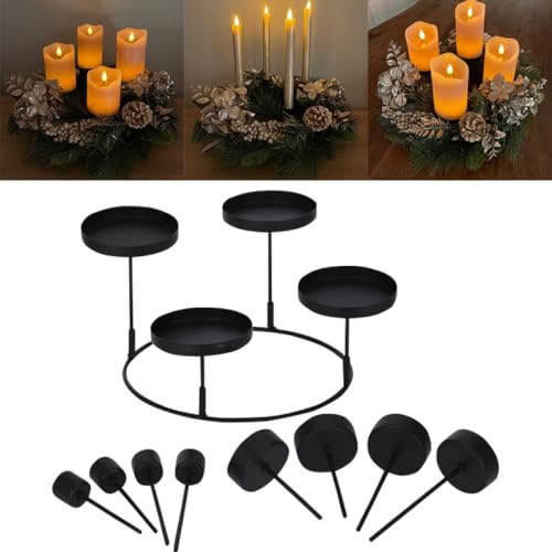 Kerzenständer Set 3 in 1 aus Metall in Schwarz, ideal als Adventskranz - Kerzenhalter für 4 Stumpenkerzen, Stabkerzen oder Teelichter von OF