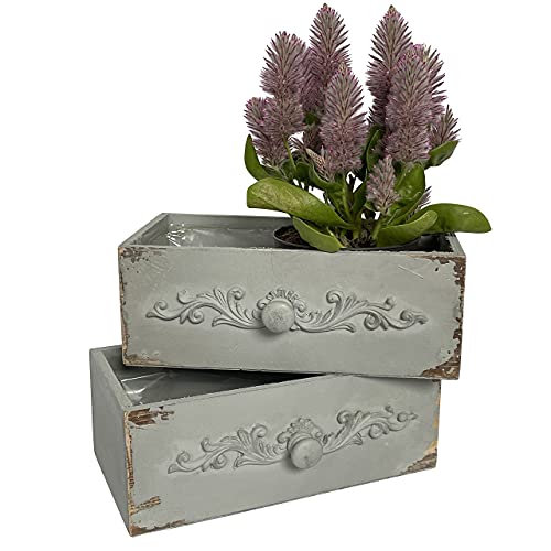 OF 2 Schubladen im Vintage Stil zum Bepflanzen im Set - Blumentopf für Kräuter und Blumen, Blumenkasten (Grau P38) von OF