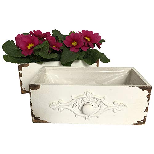 OF 2 Schubladen im Vintage Stil zum Bepflanzen im Set - Blumentopf für Kräuter und Blumen, Blumenkasten (Weiß P19) von OF