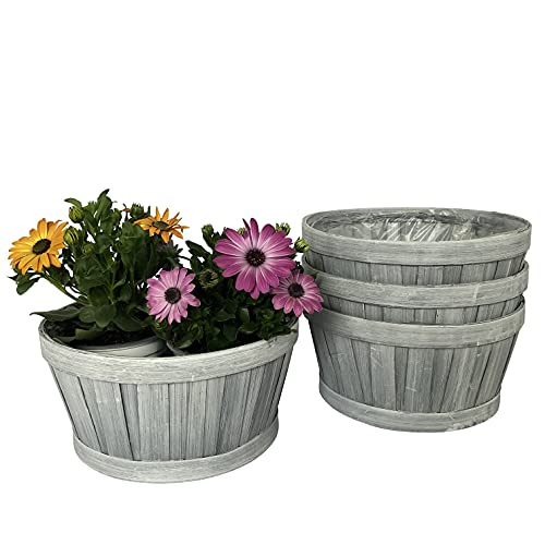 OF 4 runde Körbe aus Bambusholz im Set - Korb, Blumentopf, Schale zum Bepflanzen für Blumen und Kräuter (4er Grau P29) von OF