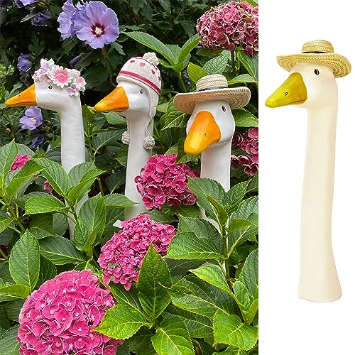 OF Gänsehals Gartenstecker Gans - Höhe 35 bis 38 cm groß - Deko Gartenfiguren für außen (Strohhut), OF13209 von OF