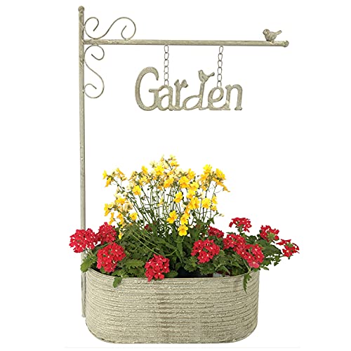 OF Gartenschild Deko Garden mit Blumenkasten aus Metall zum Bepflanzen - Willkommen Blumentöpfe (58 cm hoch) von OF