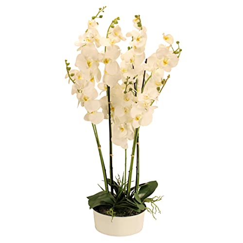 OF Künstliche Blumen Orchideen Arrangement XL im Topf-Weiß und Rosa bis 86 cm groß & 63 Blüten (Weiß, 84 cm) von OF